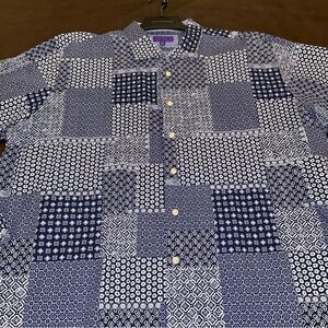 TALLIA Button-Up Diamond Print Shirt Men's Size XXL Flip Cuff Blue White Print